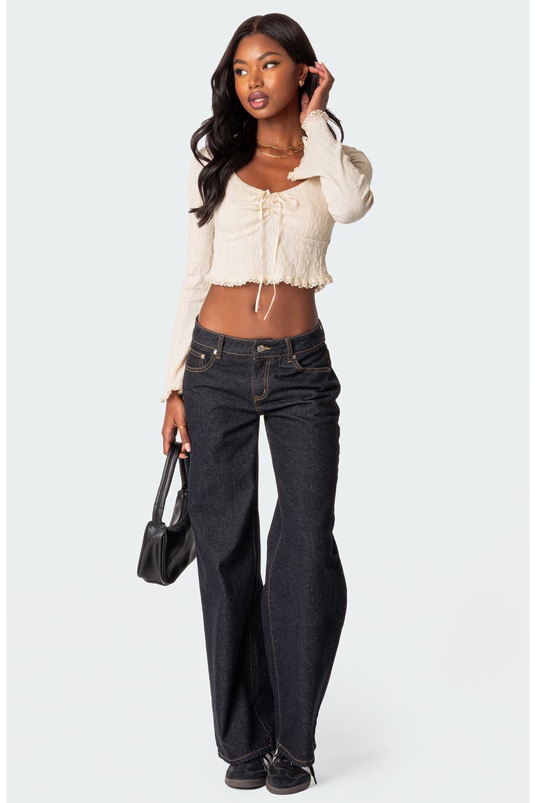 Lacey Long Sleeve Knit Crop Top, Alternate, color, CREAM