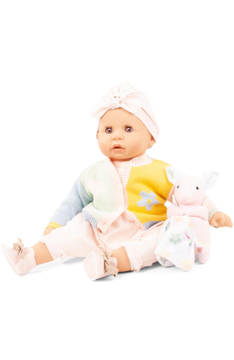 Gotz Cookie Baby Pastel 19 Inch Doll, Cozy Knit Outfit & Cap, Plush Animal Bunny, Alternate, color, Multicolored
