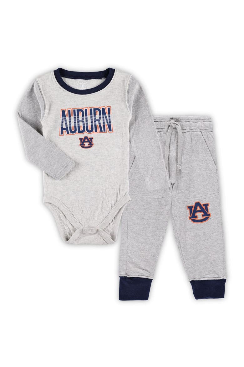 Infant Wes & Willy Heather Gray Auburn Tigers Jie Jie Long Sleeve Bodysuit & Pants Set, Main, color, Gray