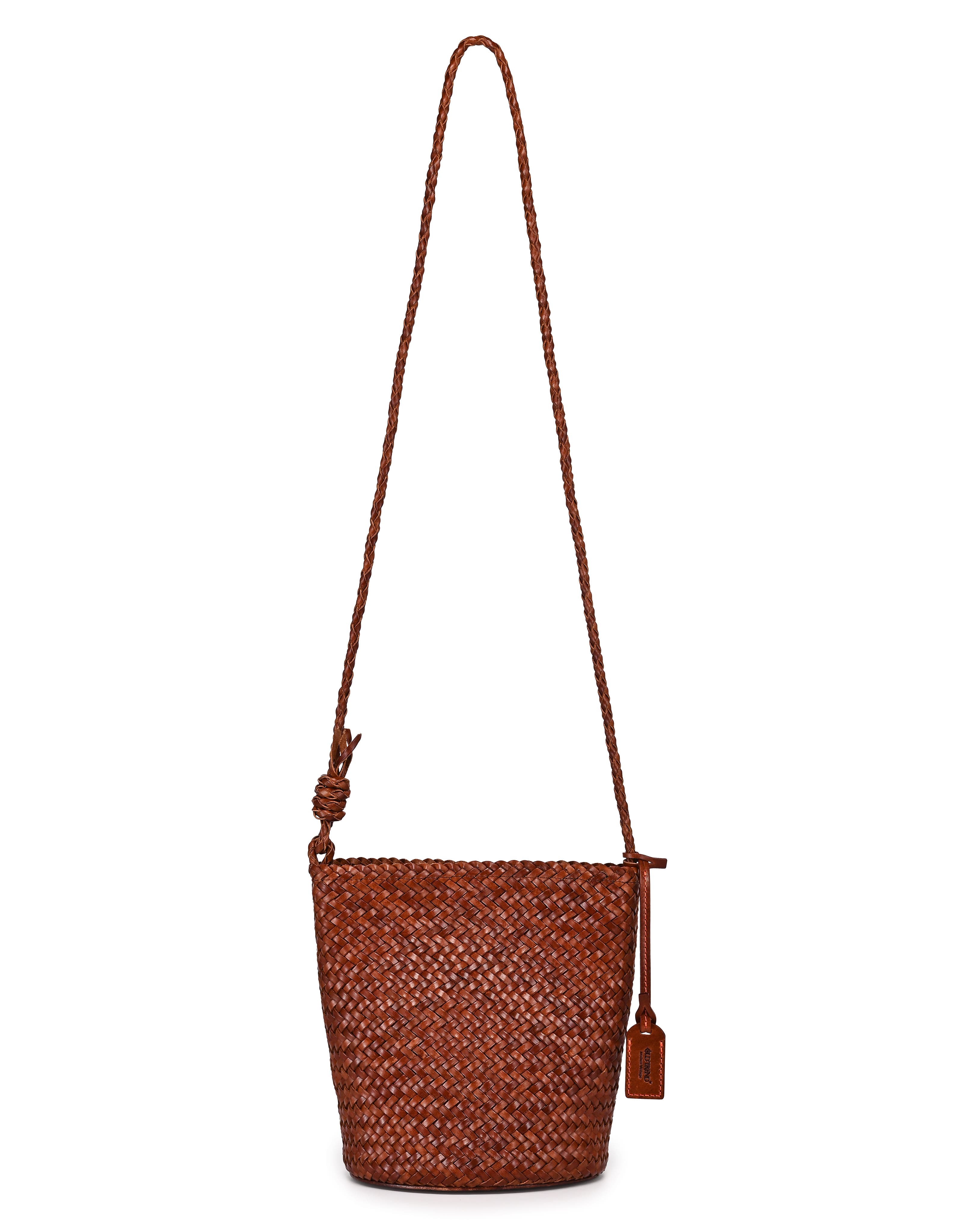 Reed Genuine Leather Woven Barrel Crossbody Bag, Alternate, color, Brown