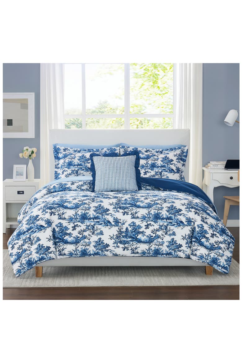Shaya Toile Microfiber Comforter Set, Alternate, color, BLUE