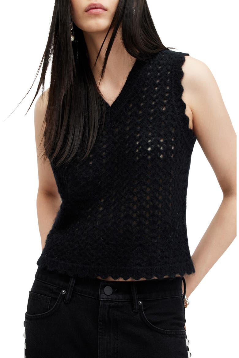 Vivian Openwork Sweater Vest, Main, color, BLACK