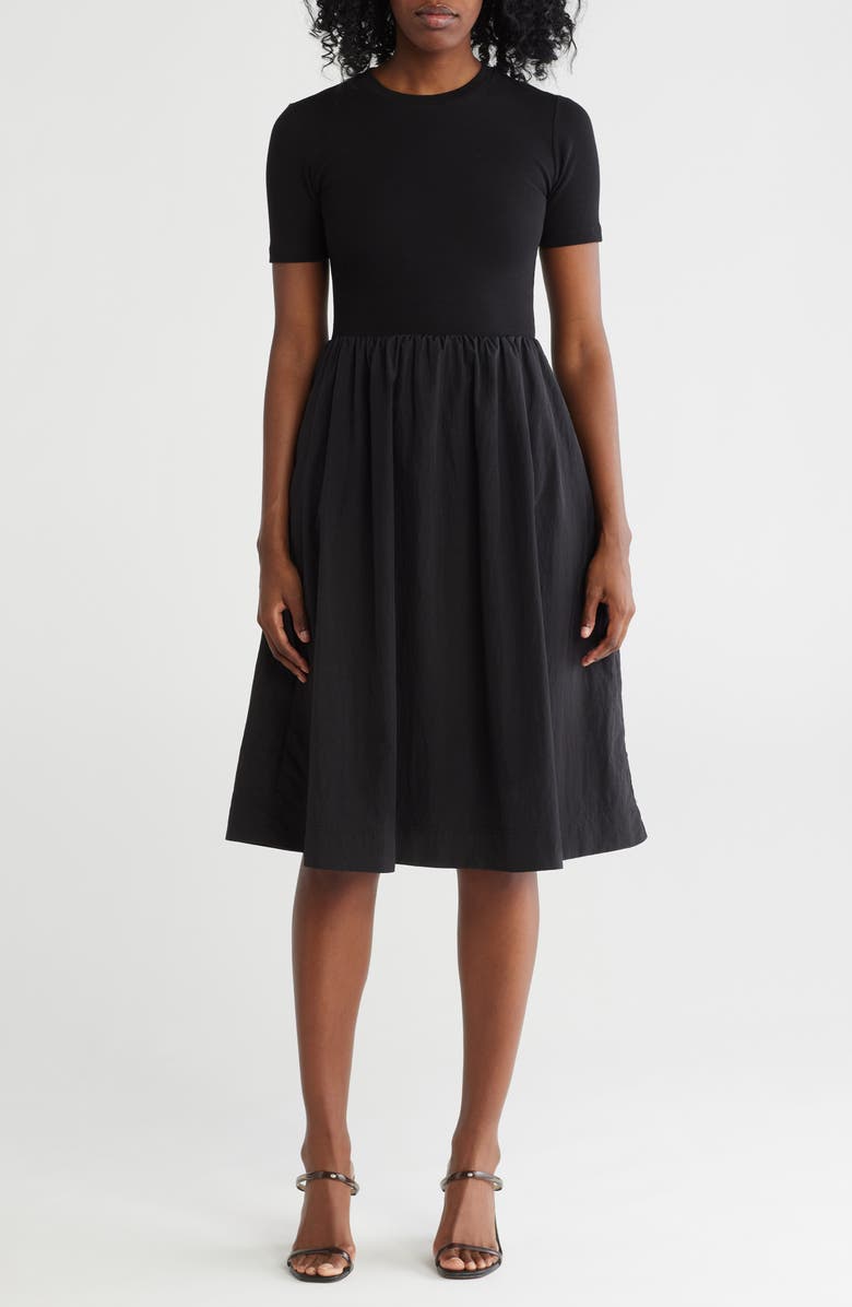 Steve Madden Ribbed Short Sleeve Mixed Media Dress, Main, color,