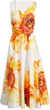 Elie Tahari The Ines Spring Meadow Floral Midi Dress