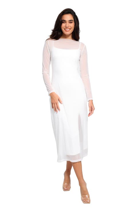 Shapewear Slimming Midi Dress and Sheer Mesh Overlay Set