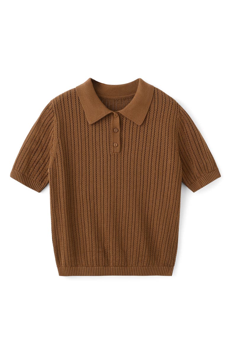 MANGO Open Stitch Cotton Polo Sweater, Alternate, color, Caramel