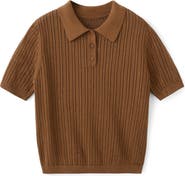 MANGO Open Stitch Cotton Polo Sweater