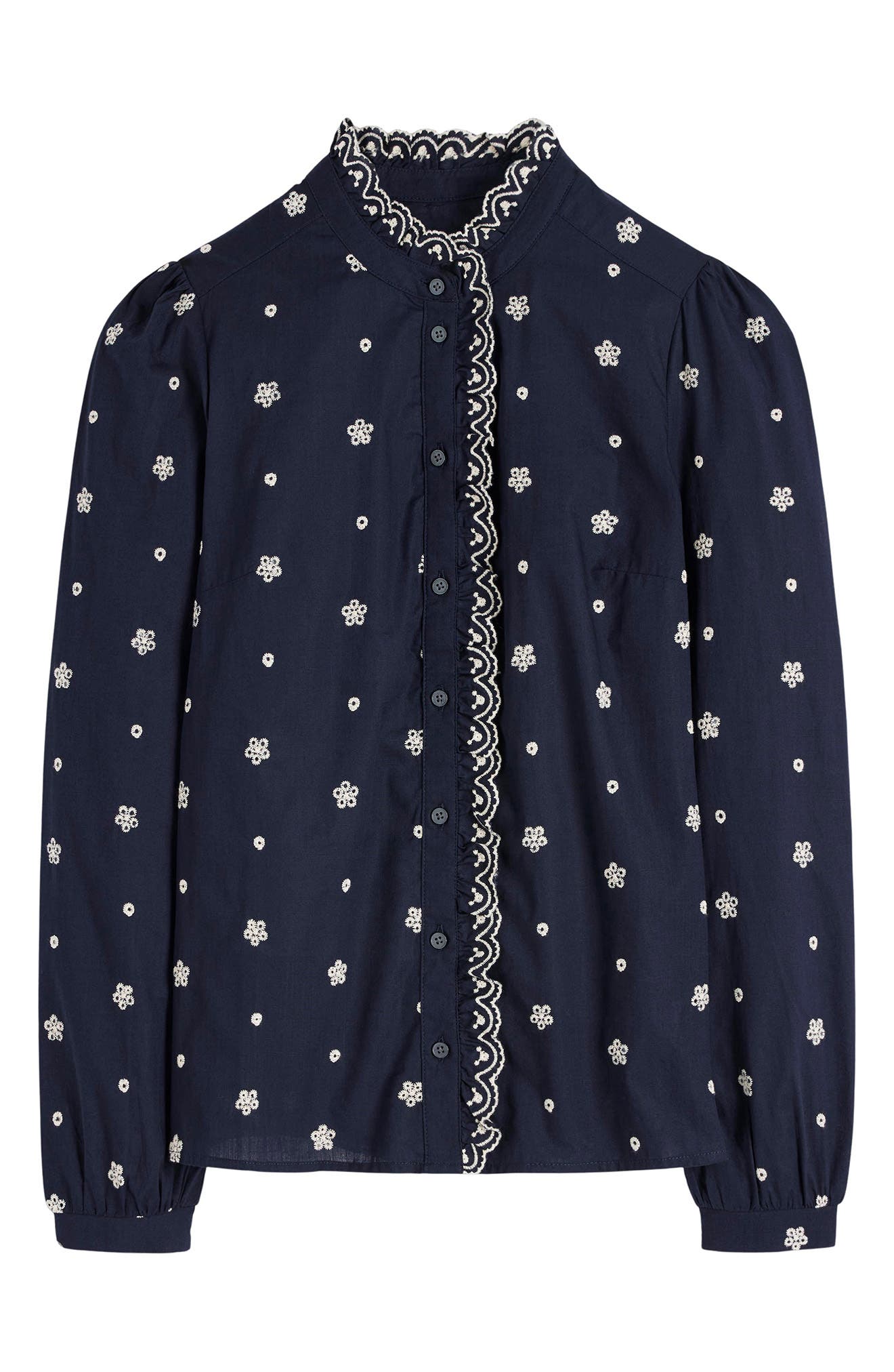 Boden Helena Floral Embroidered Cotton Button-Up Shirt