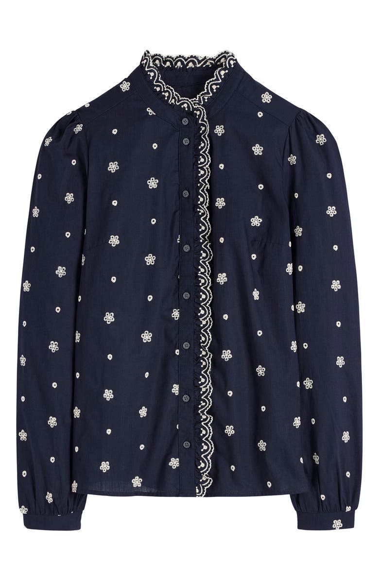 Boden Helena Floral Embroidered Cotton Button-Up Shirt, Main, color, Navy Broderie