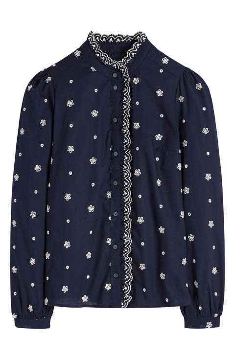Helena Floral Embroidered Cotton Button-Up Shirt