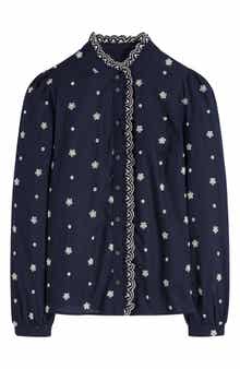 Boden Helena Floral Embroidered Cotton Button-Up Shirt