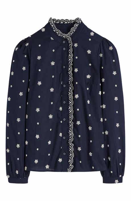 Boden Helena Floral Embroidered Cotton Button-Up Shirt
