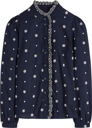 Boden Helena Floral Embroidered Cotton Button-Up Shirt
