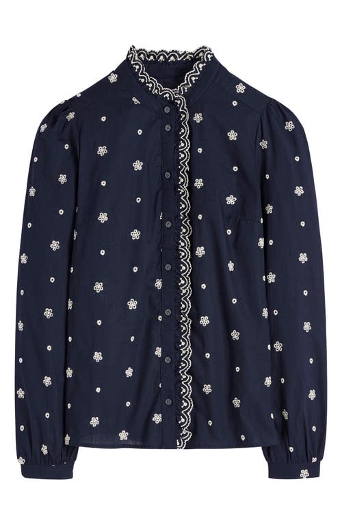 Boden Helena Floral Embroidered Cotton Button-up Shirt In Blue