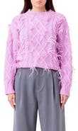 Endless Rose Feather Trim Cable Knit Sweater