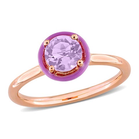 Gemstone & Enamel Halo Solitaire Ring