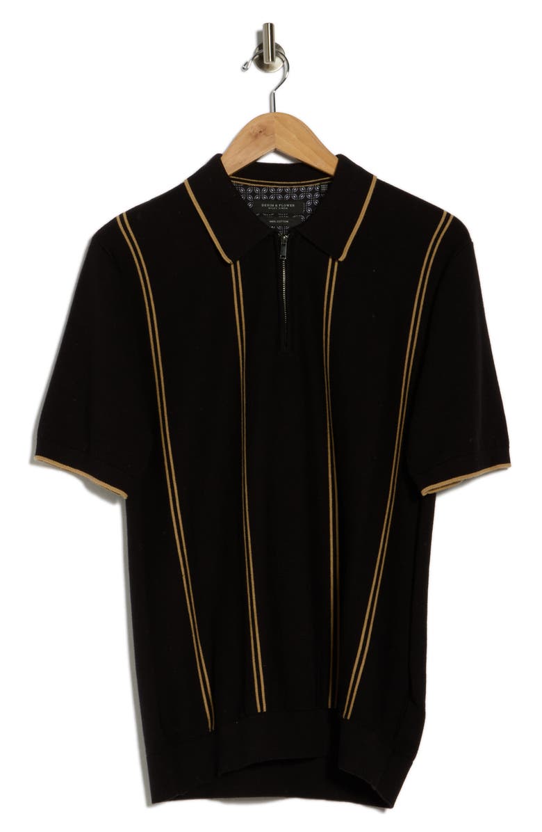 DENIM AND FLOWER Quarter Zip Knit Polo, Main, color, Black