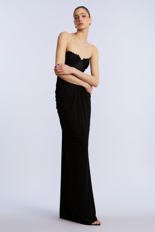 Bcbg Lace & Jersey Gown In Black