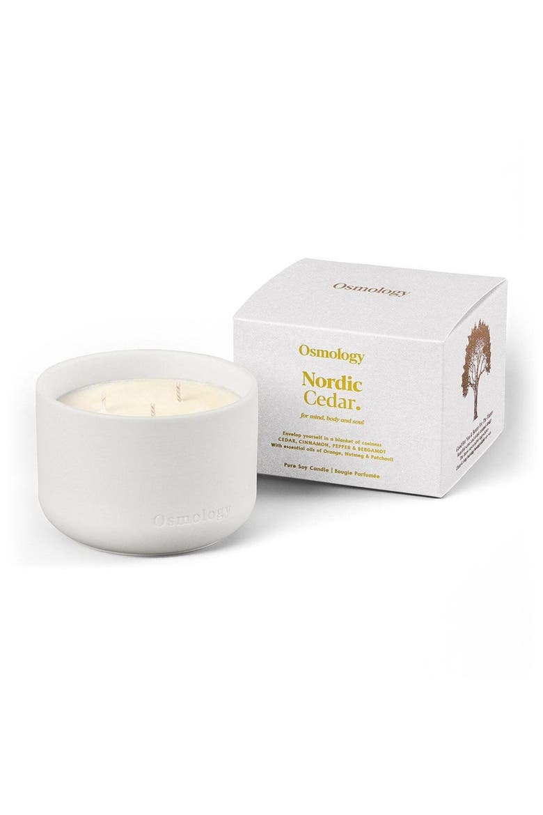 Nordic Cedar Scented Triple Wick Candle, Main, color, white