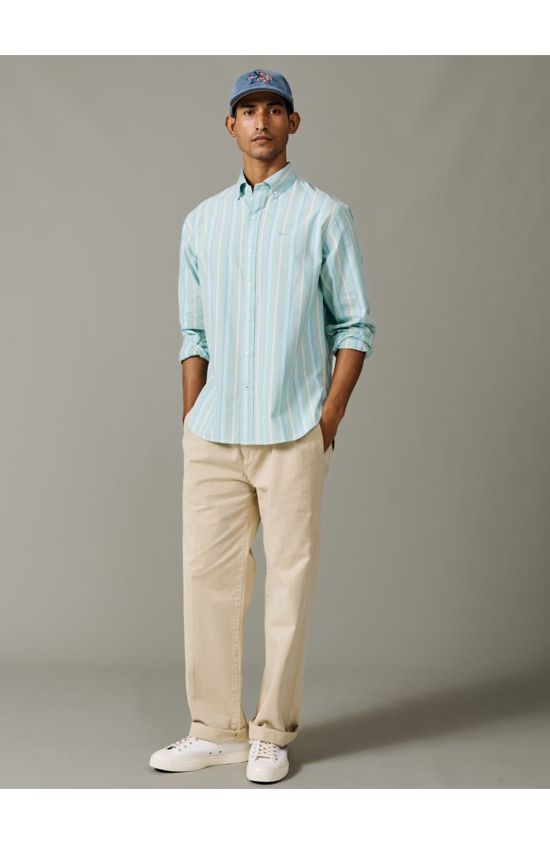 Aubin Walesby Lightweight Relaxed Oxford Shirt, Alternate, color, Green Stripe