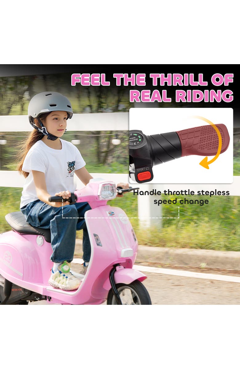 Qaba Kids Electric Motorcycle, Suspension, LED, 3-Speed, Alternate, color, Pink