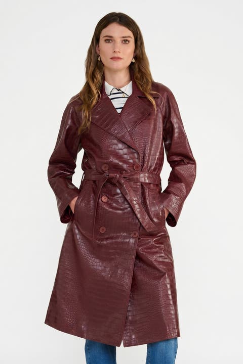 Sloane Croc-Embossed Leather Trench Coat
