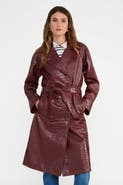 FURNIQ UK Sloane Croc-Embossed Leather Trench Coat