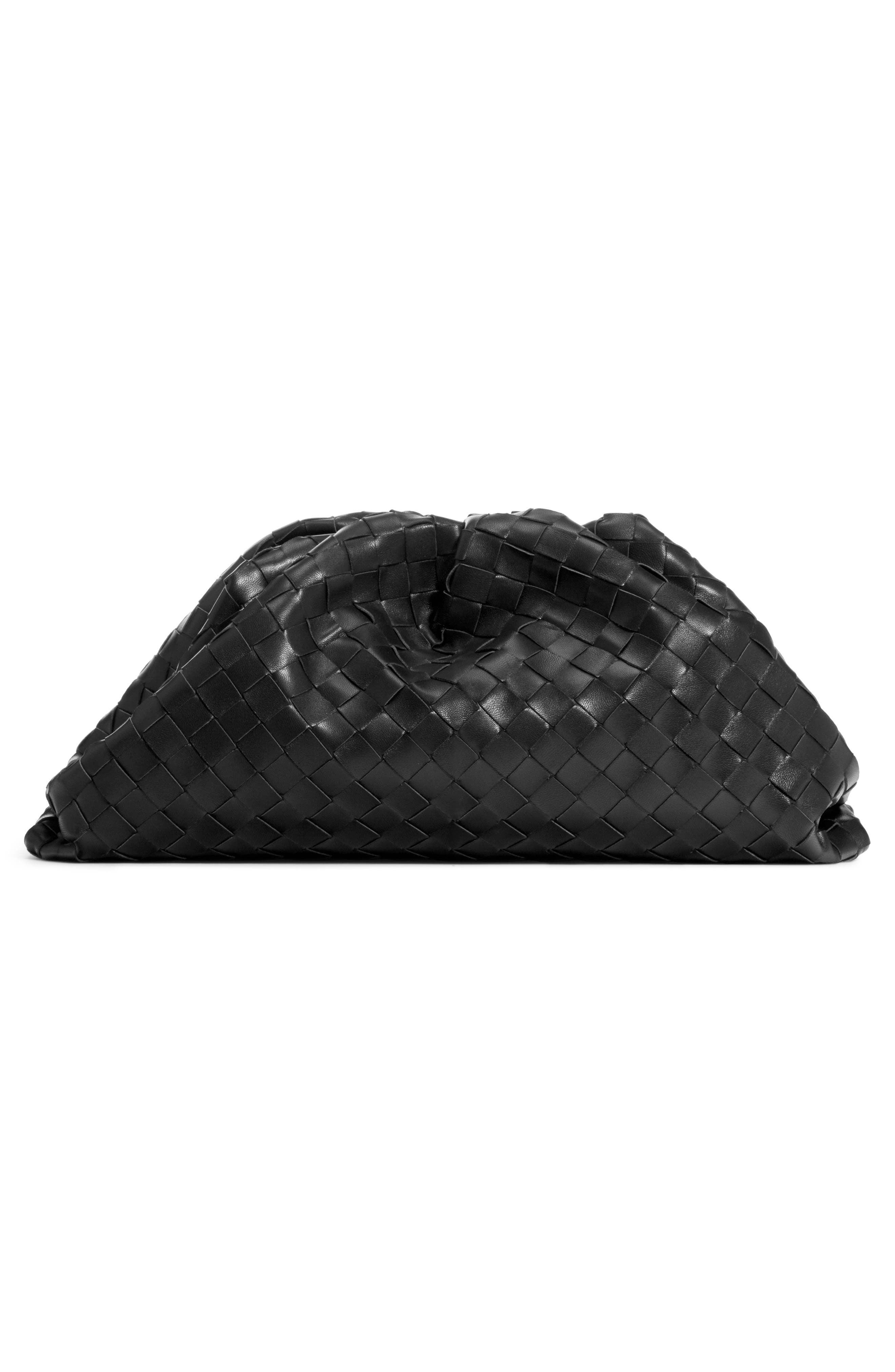 Intrecciato Leather Pouch, Alternate, color, NERO/ SILVER