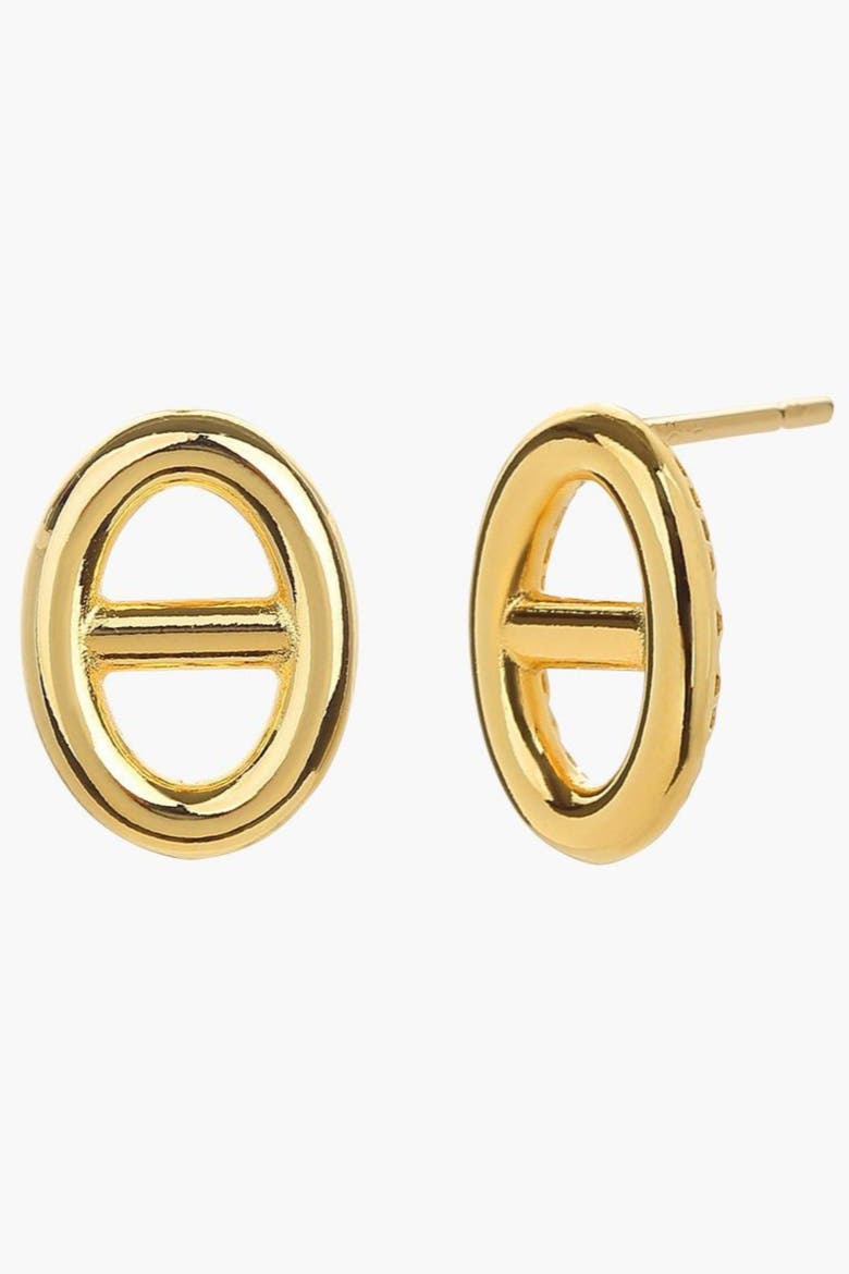Sterling Silver 18k Gold Plated Erin Circle Earrings Statement Piece, Main, color, Gold
