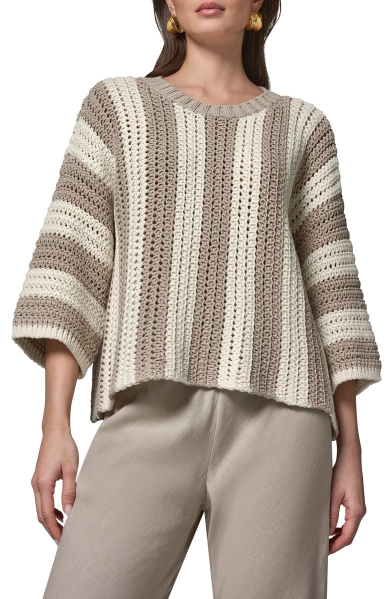 Donna Karan New York Vertical Stripe Open Stitch Cotton Sweater, Main, color, Sandstone/