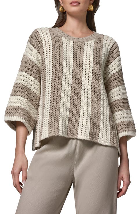 Vertical Stripe Open Stitch Cotton Sweater
