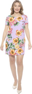 24seven Comfort Apparel Womens FLoral Short Sleeve Round Neck Mini Shift Dress