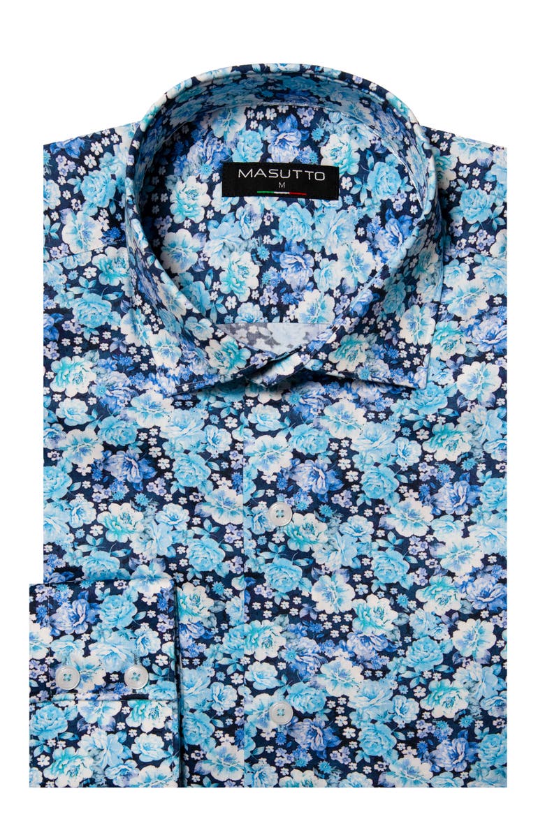 MASUTTO Johnson Multi Navy Floral Print Button-Up Long Sleeve Shirt, Main, color, Navy