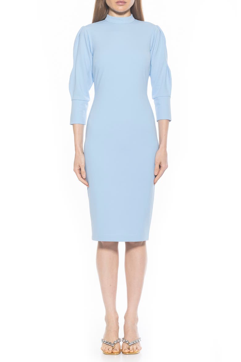 Logan Mock Neck Sheath Dress, Main, color, HALOGEN BLUE