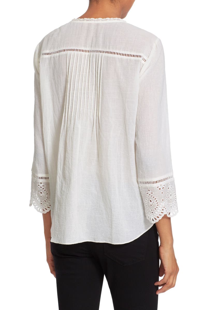 Rebecca Taylor Three Quarter Sleeve Eyelet Top, Alternate, color, 