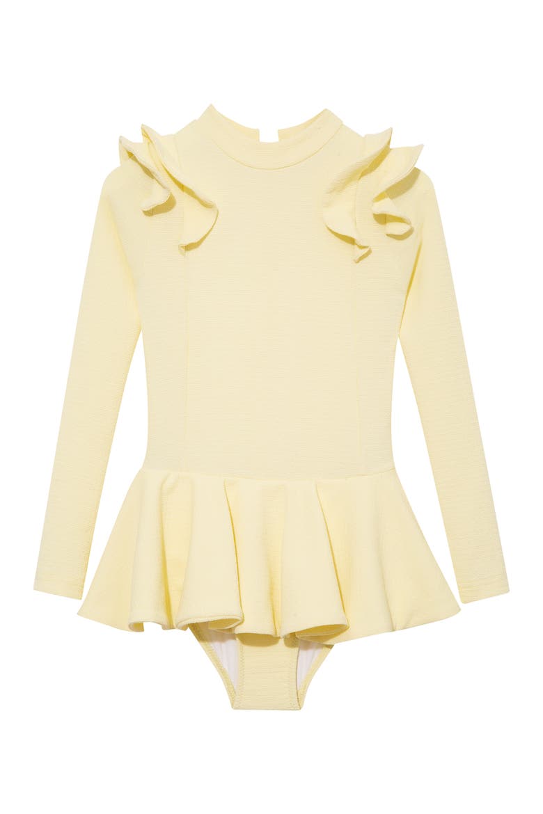 Jojo Textured Ruffle Skirt Swimsuit, Main, color, Yellow