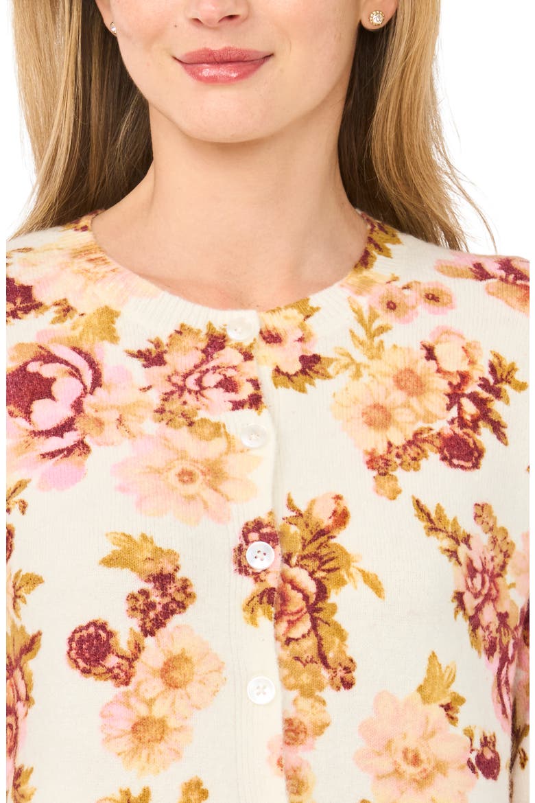 Floral Button Front Crop Cardigan, Alternate, color, NEW IVORY