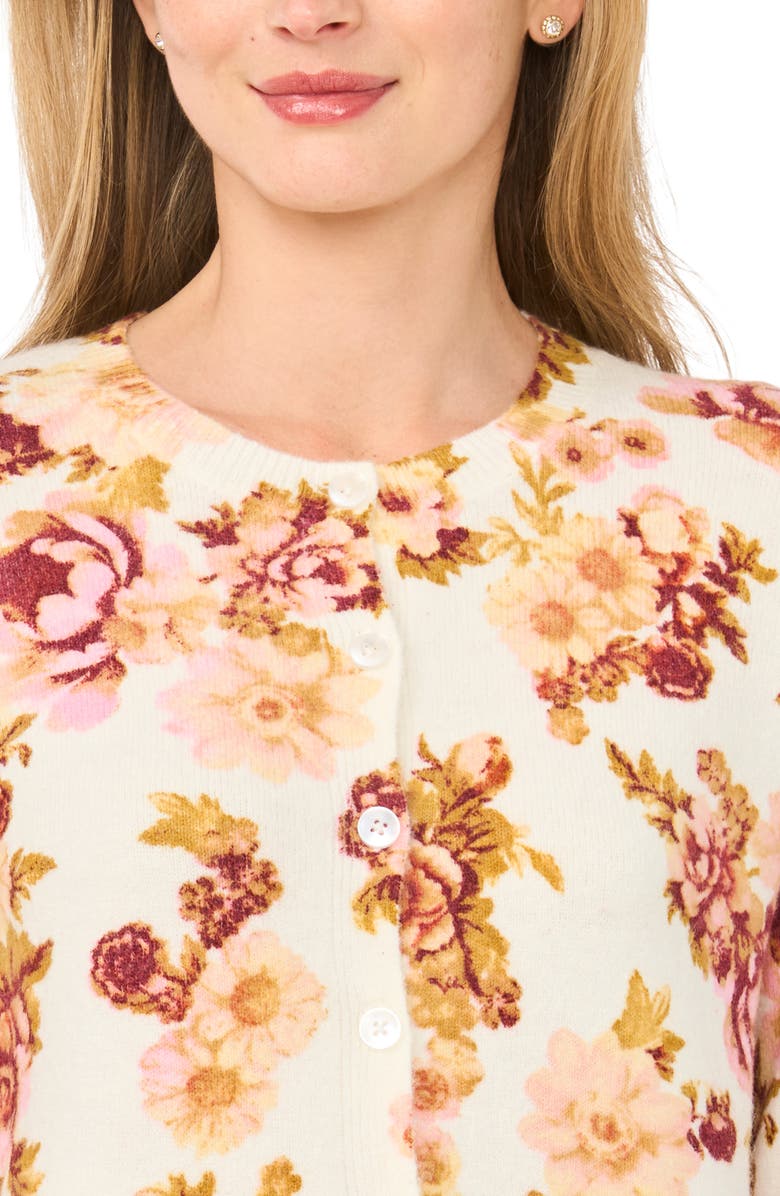 Ted Baker Floral Button Front Crop Cardigan, Alternate, color, New Ivory