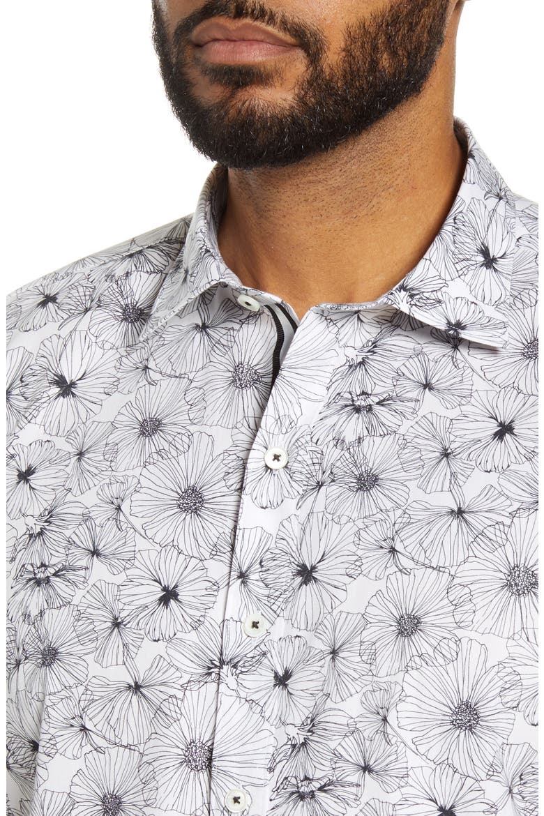 Shaped Fit Floral Print Button-Up Shirt, Alternate, color, WHITE