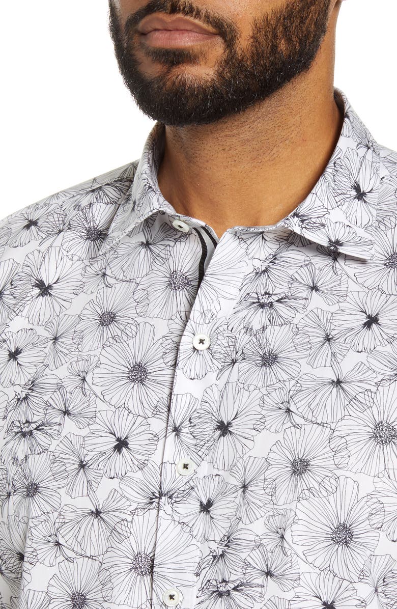 Bugatchi Shaped Fit Floral Print Button-Up Shirt, Alternate, color,