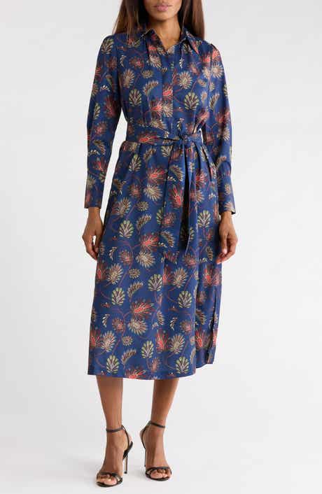 Belle Print Tie Waist Long Sleeve Dress