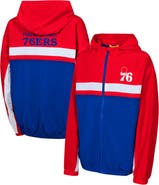 Outerstuff Youth Red Philadelphia 76ers Headliner Windbreaker Full-Zip Hoodie Jacket