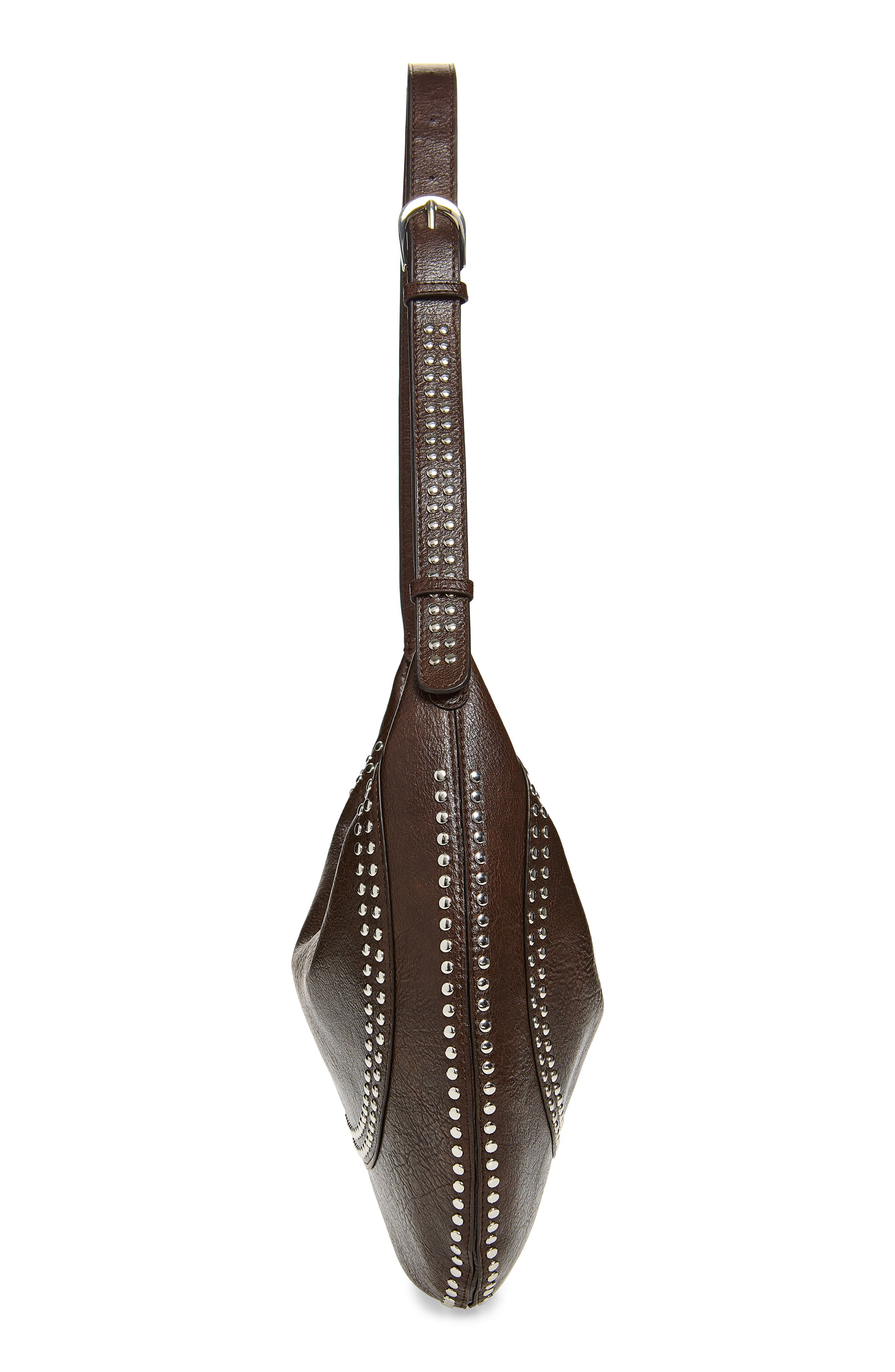 Studded Faux Leather Shoulder Bag, Alternate, color, CHOCOLATE