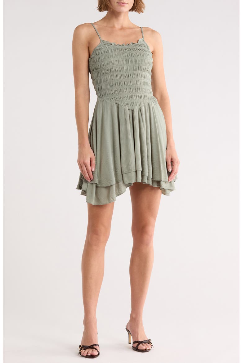 Smocked Fit & Flare Minidress, Main, color, SEAGRASS
