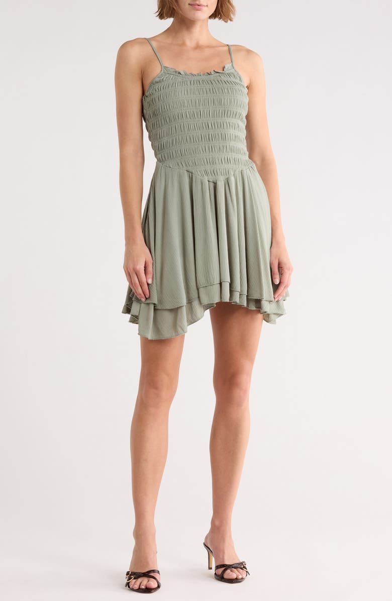 Madden Girl Smocked Fit & Flare Minidress, Main, color, Seagrass