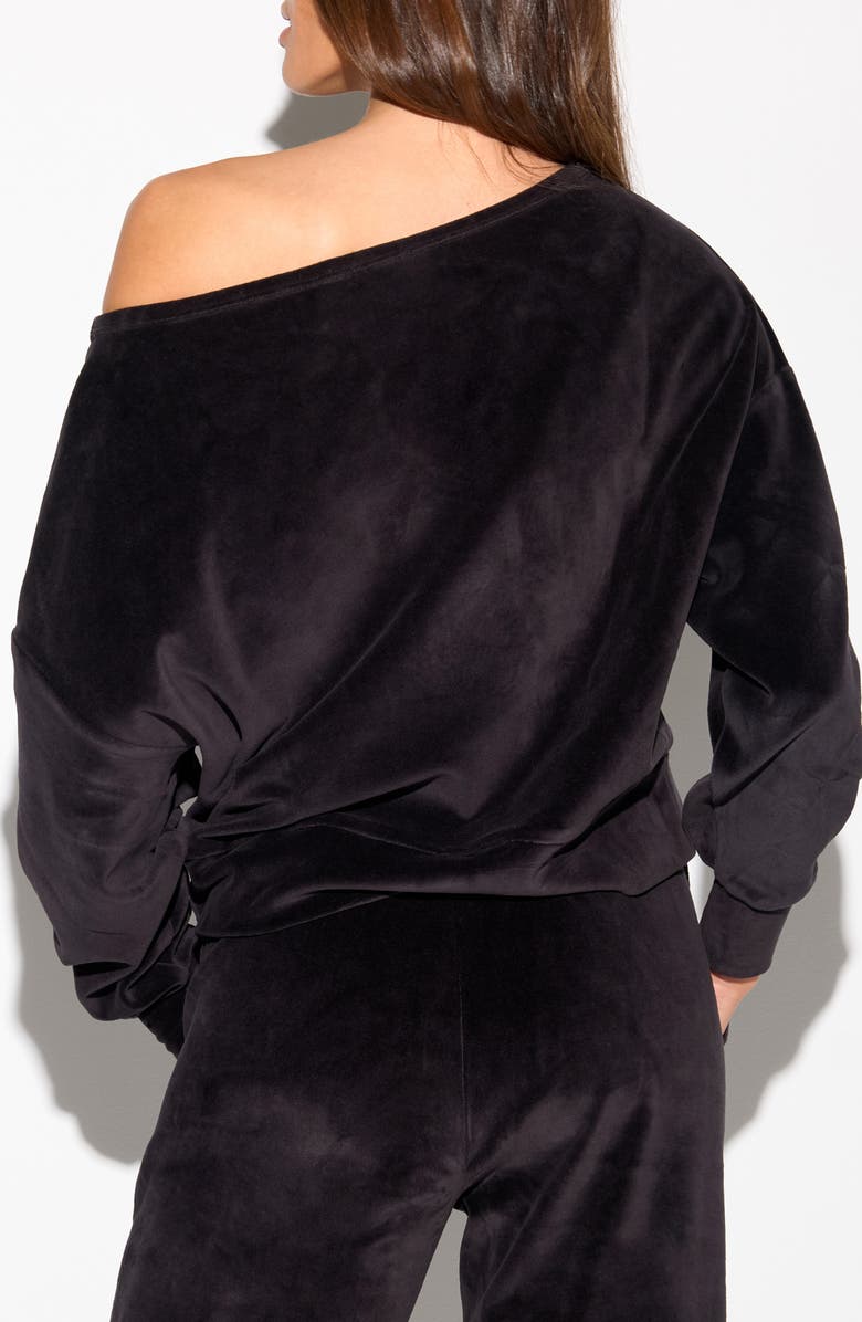 Spiritual Gangster Ava Off the Shoulder Velour Sweatshirt, Alternate, color, Black