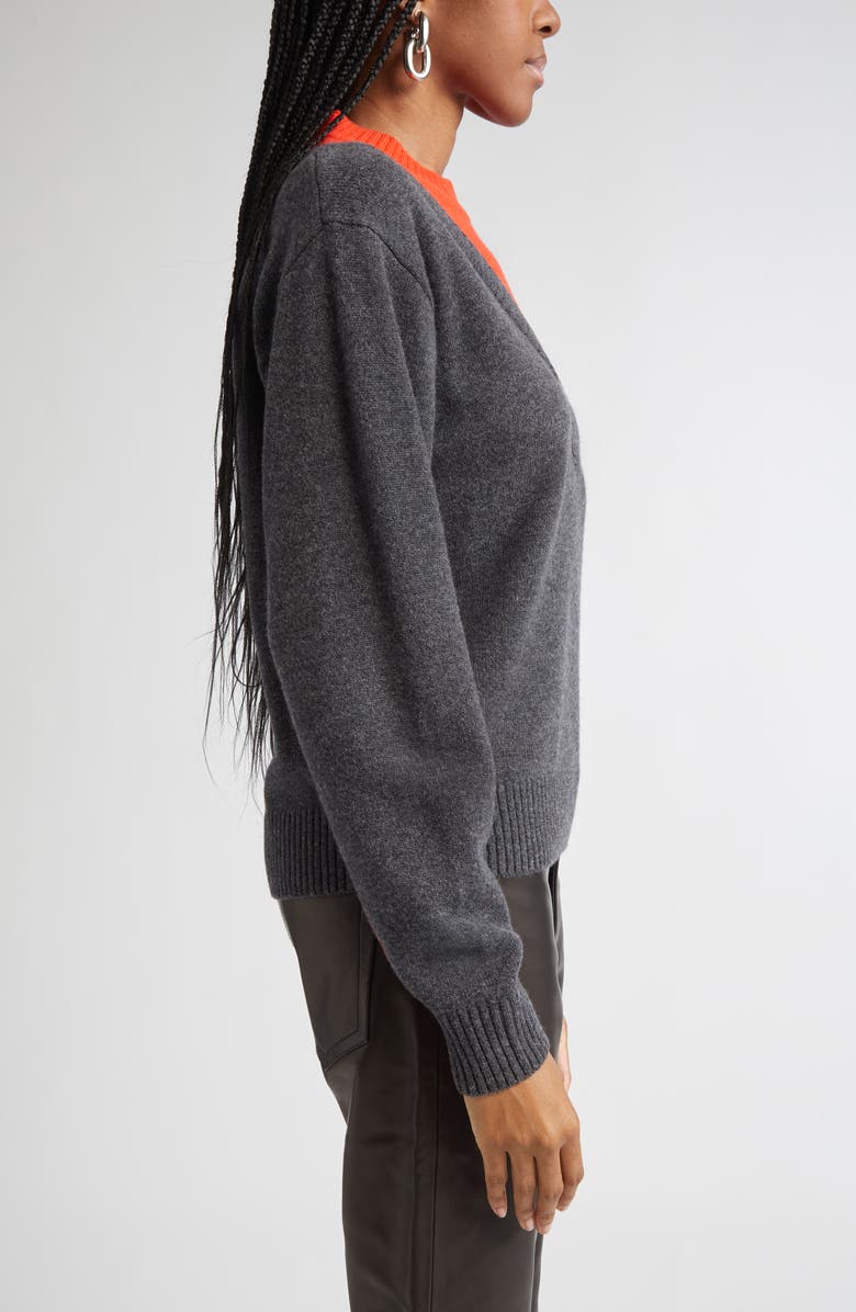 Rabanne Wool & Cashmere Layered Mock Neck Sweater, Alternate, color, Dark Grey / Red