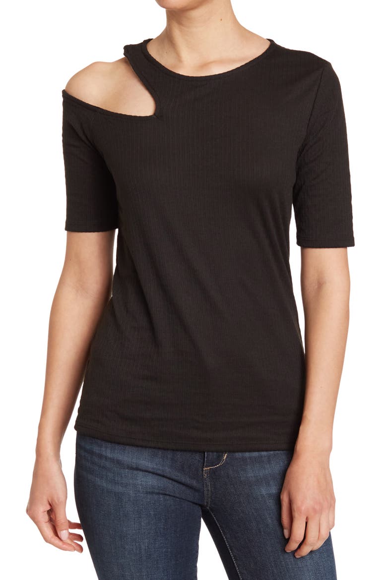 Elbow-Length Sleeve Rib Tee, Main, color, BLACK