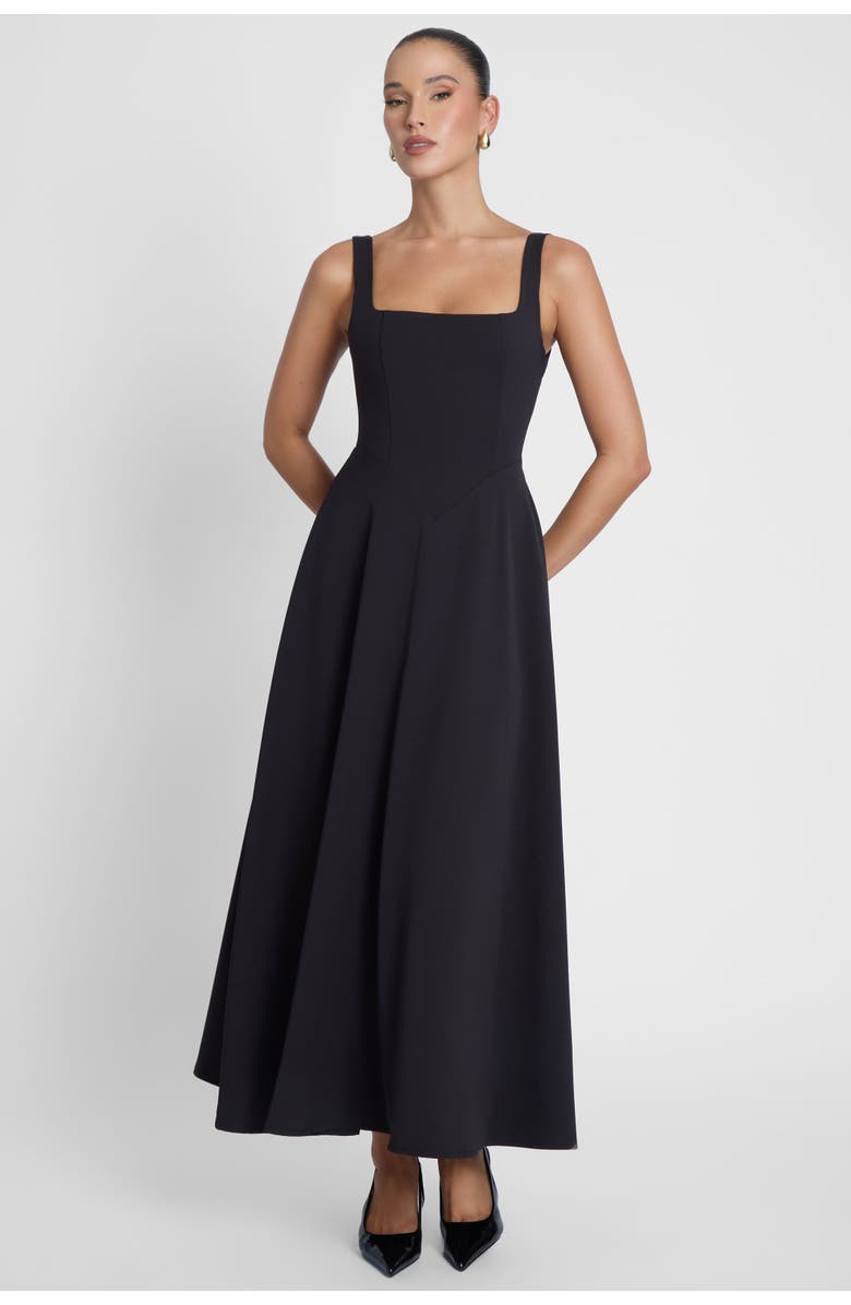 LEAU Serenity Square Neck Corset Midi Dress, Alternate, color, Black