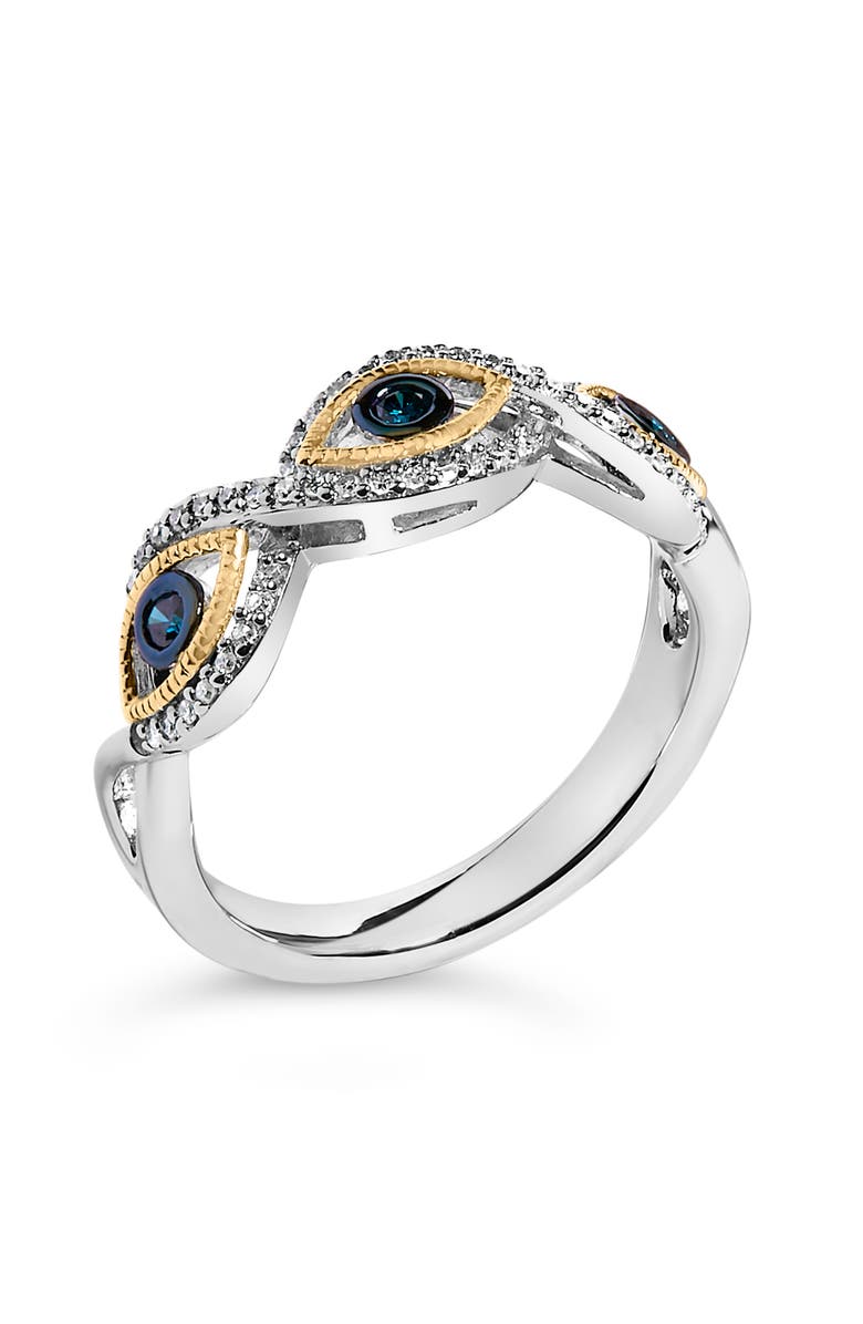 Haus of Brilliance Sterling Silver 1/4 Cttw Blue and White Diamond Evil Eye Band Ring, Alternate, color, Silver